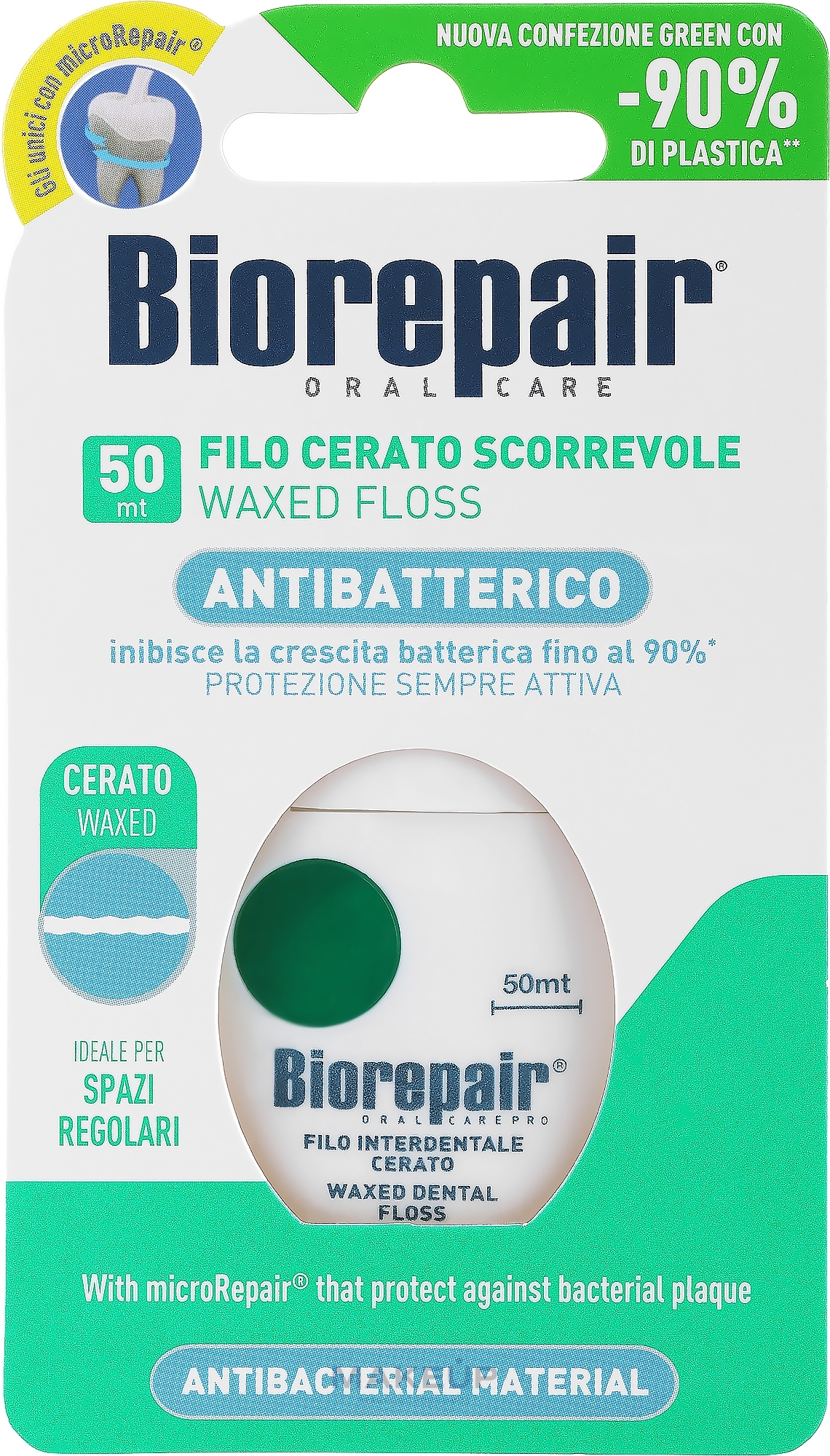 Biorepair Waxed Dental Floss - Gewachste Zahnseide mit Minzgeschmack 50 m